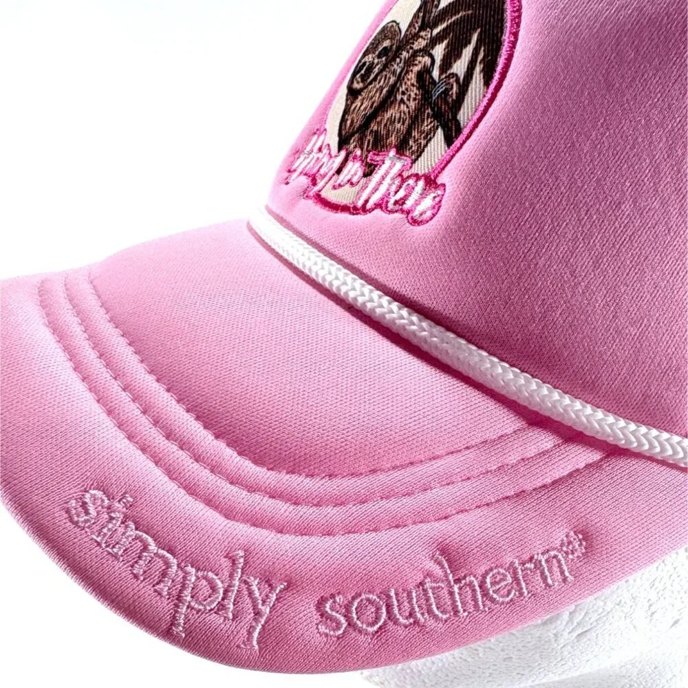 Simply Southern‎ Embroidered Sloth Hang In There Pink Snapback Trucker Hat